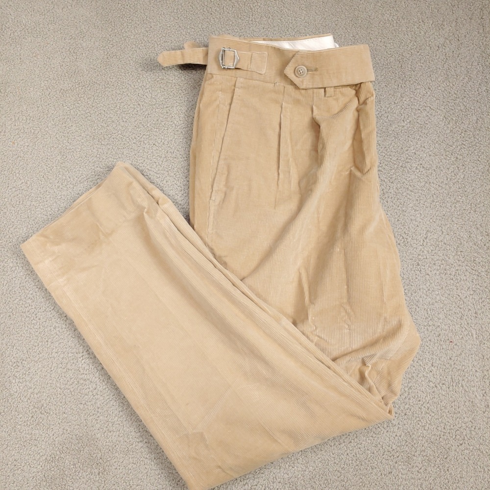 Suitsupply Braddon Trousers UK42R - Men Tan Pleated Corduroy Pants Khaki - USED